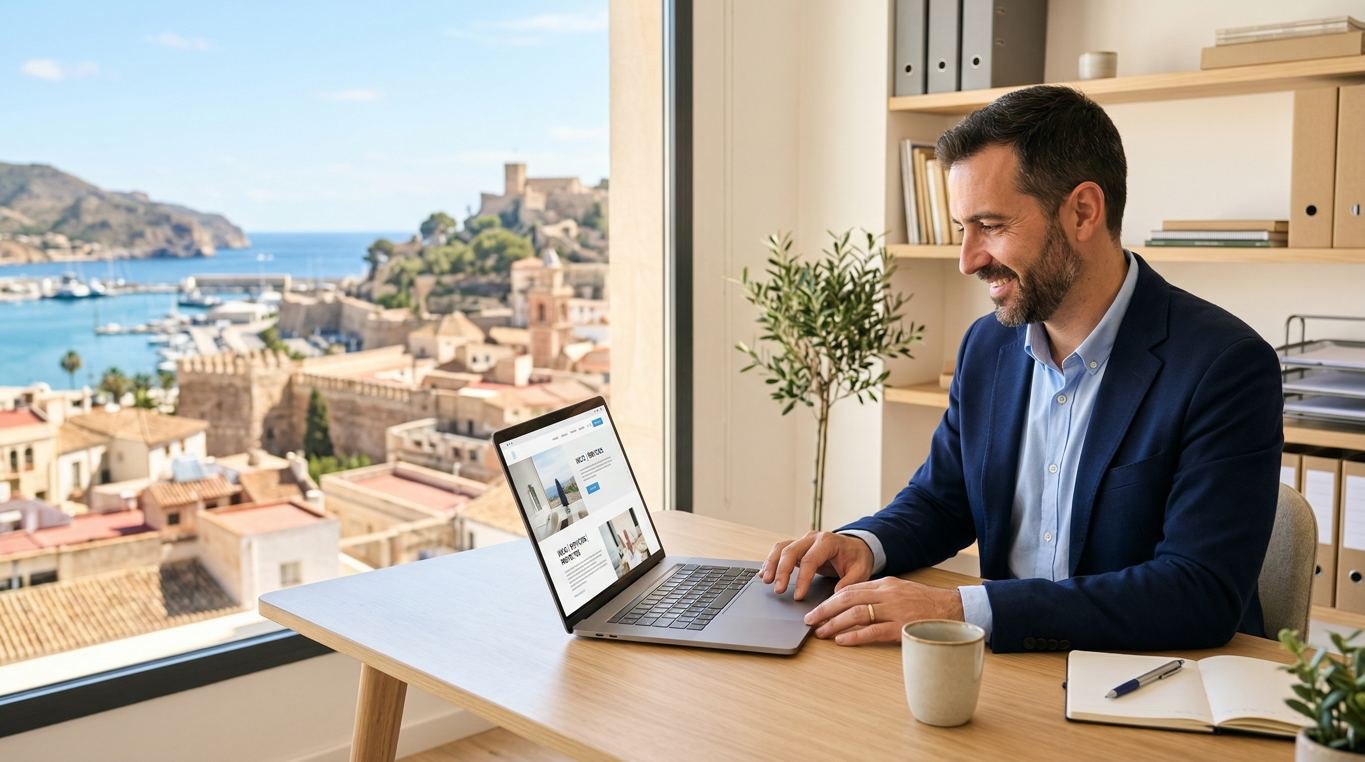 Empresario local revisando una web profesional en Cartagena